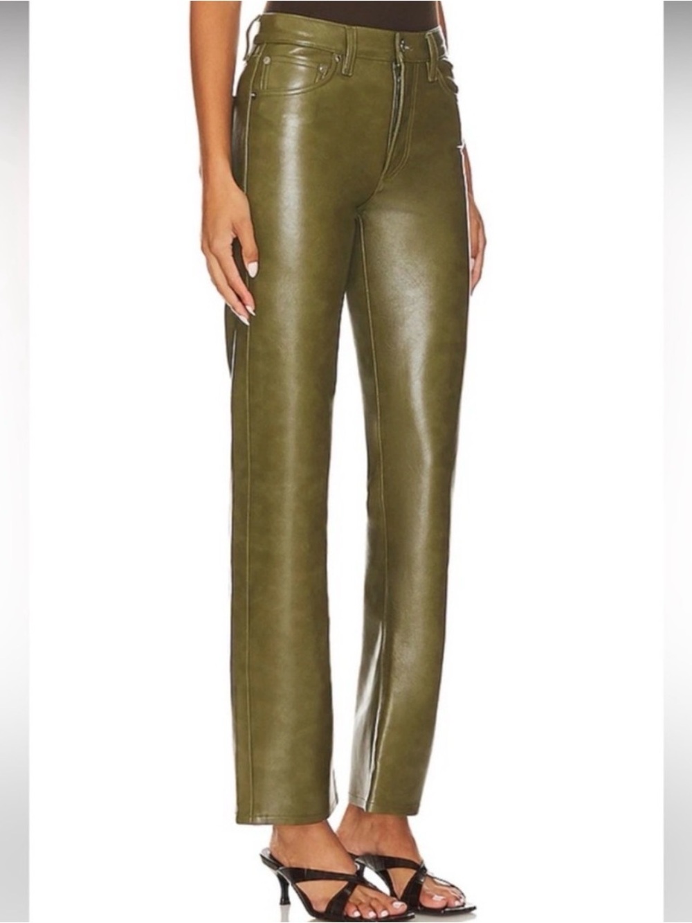 NWT Agolde Sloane Recycled Leather Straight Pant Grass Army Green High Waist